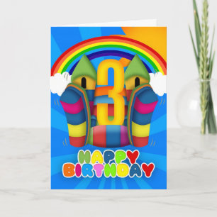 3rd Birthday Card With Bouncy Castle And Rainbow