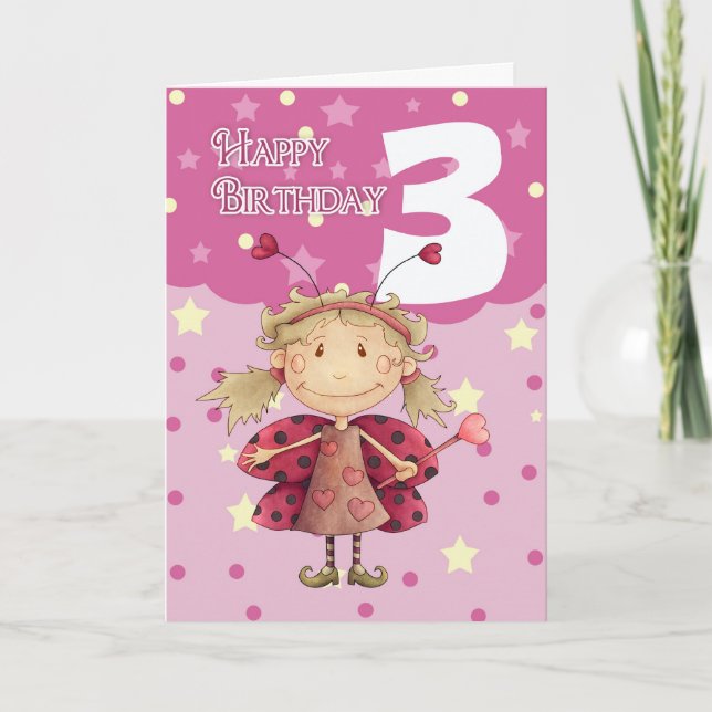 3rd birthday card with cute ladybug fairy (Front)