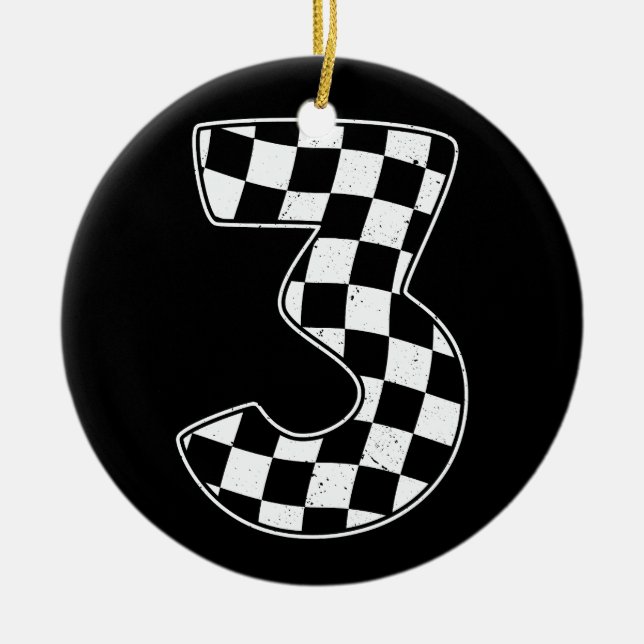 3rd Birthday Chequered Number 3 Car Racing Flag  Ceramic Ornament (Front)