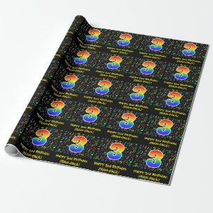 3rd Birthday: Colorful Music Symbols, Rainbow 3 Wrapping Paper