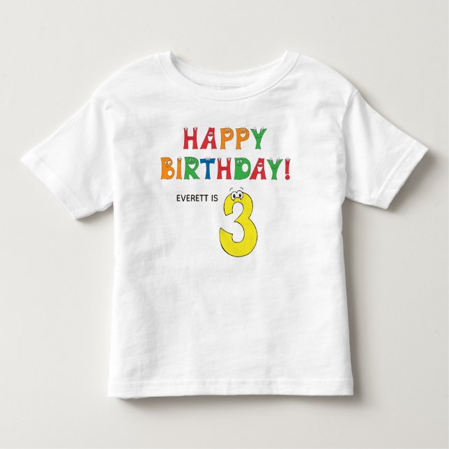 3rd Birthday Colourful Alphabet with First Name Toddler T-Shirt (Front)