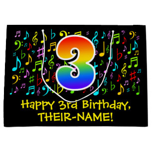 3rd Birthday - Colourful Music Symbols, Rainbow 3 Large Gift Bag