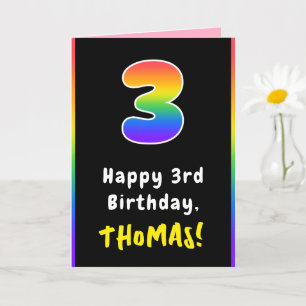3rd Birthday: Colourful Rainbow # 3, Custom Name Card