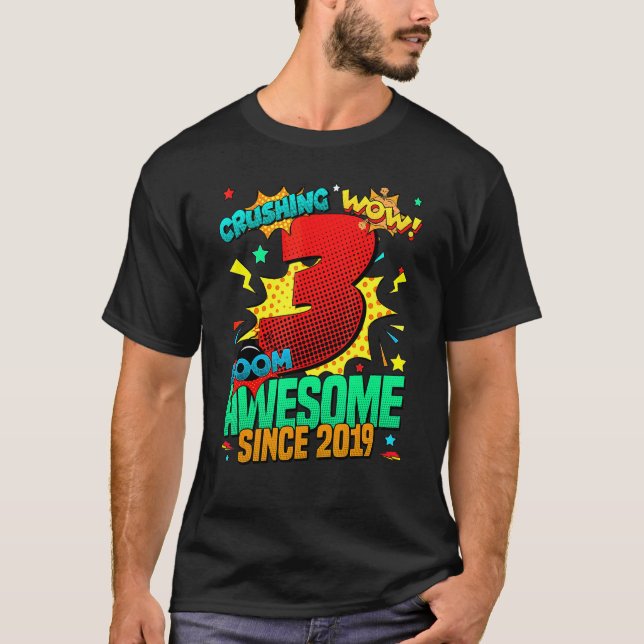 3rd Birthday Comic Style Awesome Since 2019 3 Year T-Shirt (Front)