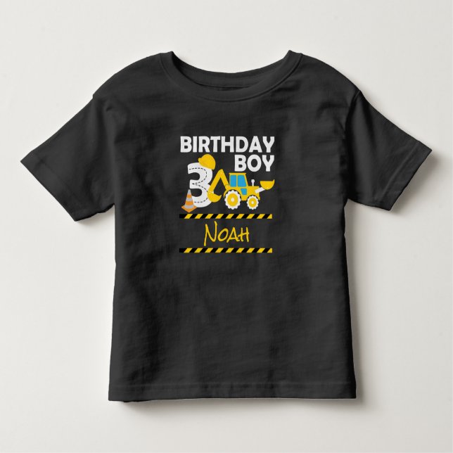3rd birthday construction site crane 3 years old toddler T-Shirt (Front)