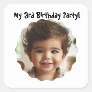 3rd Birthday Custom Photo Party Favours Square Sticker