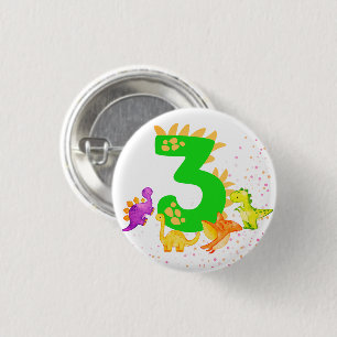 3rd Birthday. Dinosaur Design. My third birthday.  3 Cm Round Badge