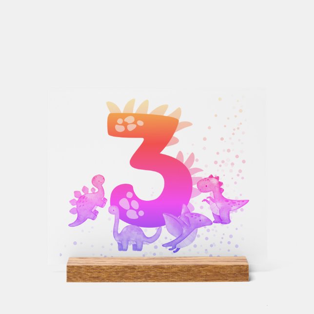 3rd Birthday. Dinosaur Design. My third birthday.  Acrylic Sign (Front)