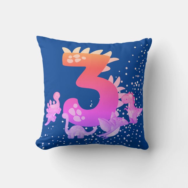 3rd Birthday. Dinosaur Design. My third birthday.  Cushion (Front)