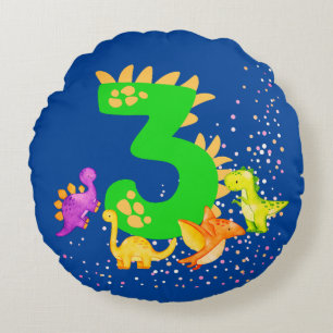 3rd Birthday. Dinosaur Design. My third birthday.  Round Cushion