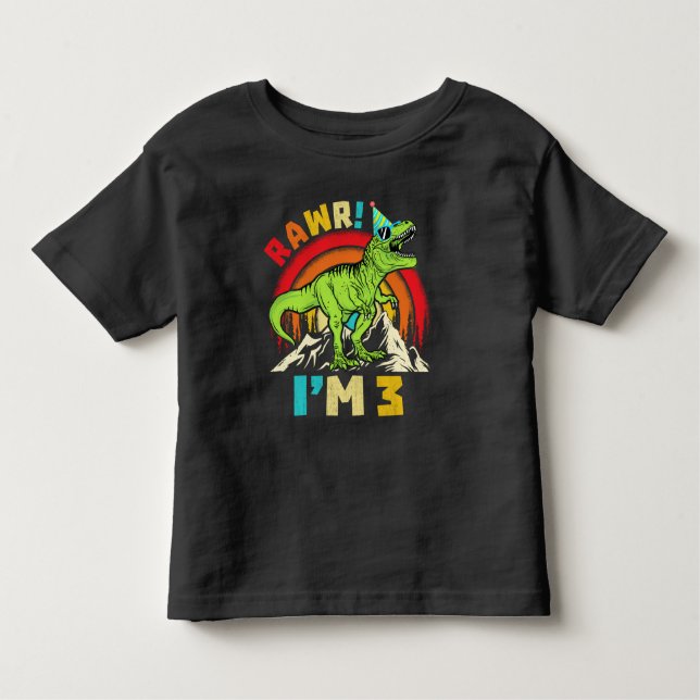 3rd Birthday Dinosaur T Rex Rawr I'm 3 For Boys Toddler T-Shirt (Front)