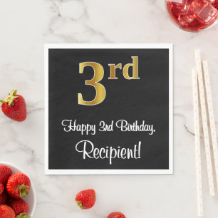 3rd Birthday ~ Elegant Luxurious Faux Gold Look # Napkin