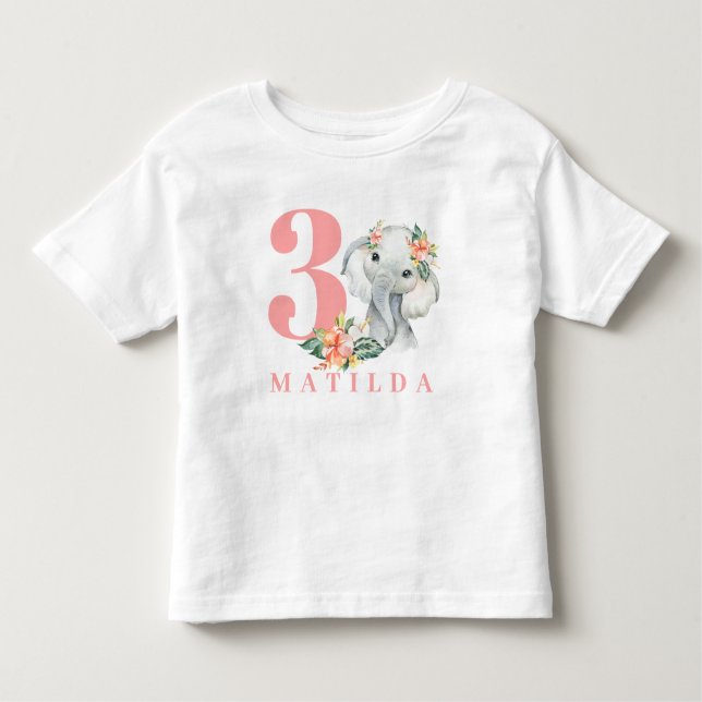3rd birthday elephant floral t-shirt (Front)