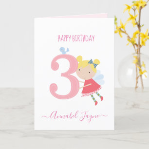 3rd birthday fairy, girls cute personalised  card