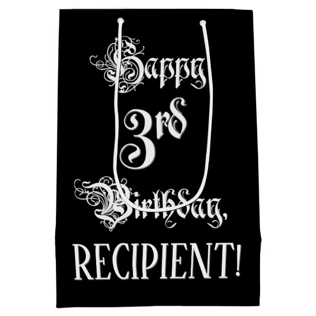 3rd Birthday: Fancy, Elegant Script + Custom Name Medium Gift Bag (Back)