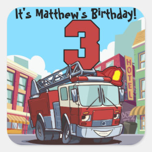 3rd Birthday Fire Truck Square Sticker