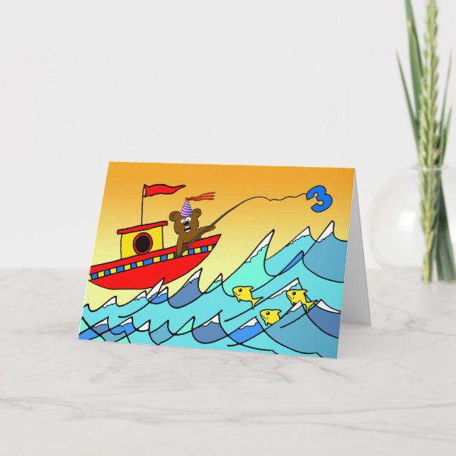 3rd Birthday for Child Party Bear Fishing Card (Front)