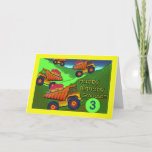 3rd Birthday for Grandson, Dump Trucks, Cupcakes Card<br><div class="desc">Colourful dump trucks with cupcakes are ready to pile it on for a grandson's 3rd birthday. Art,  image,  and verse copyright © Shoaff Ballanger Studios.</div>