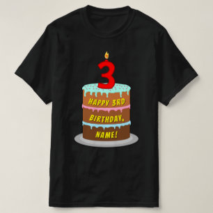 3rd Birthday — Fun Cake & Candle, w/ Custom Name T-Shirt