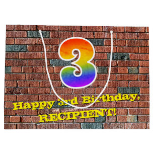 3rd Birthday: Fun, Graffiti-Inspired Rainbow # 3 Large Gift Bag
