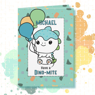 3rd Birthday Funny Dinosaur Cartoon Adorable Cute Card