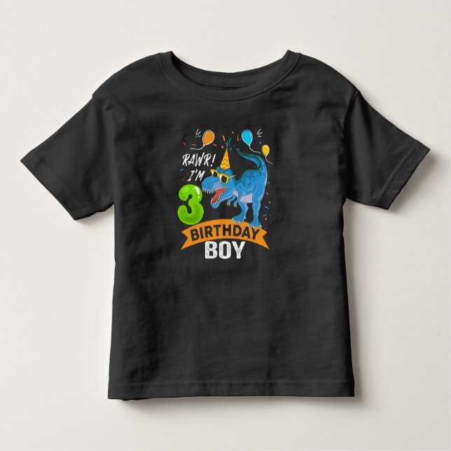 3rd birthday Gift Boy T Rex Dinosaur 3 Year Old Toddler T-Shirt (Front)