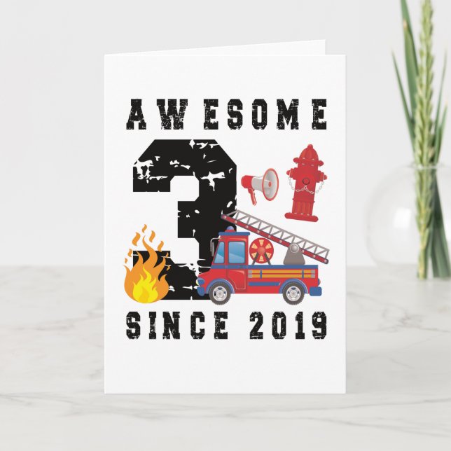 3rd Birthday Gift Firefighter Boy Born in 2019 Card (Front)