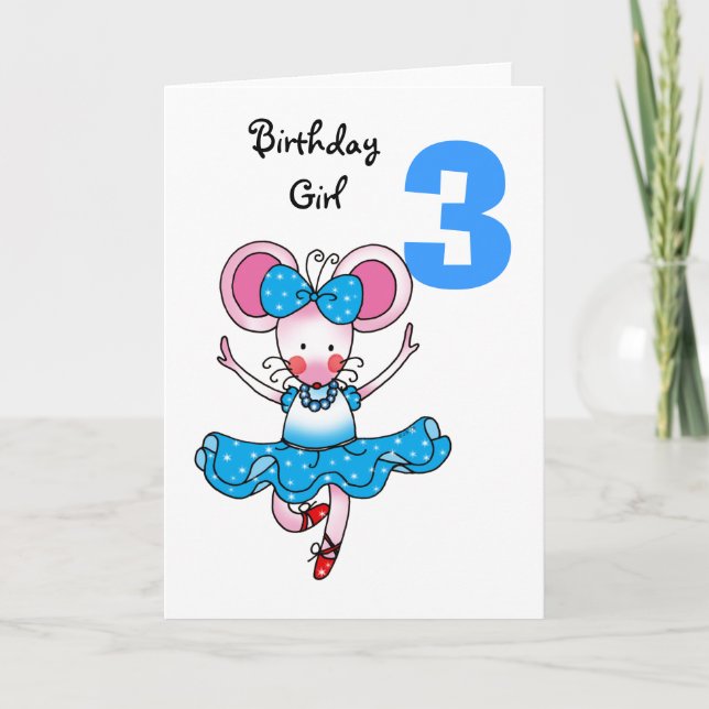3rd birthday gift for a girl, cute ballerina card (Front)