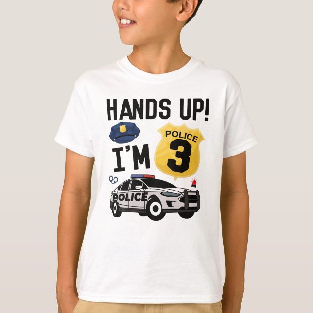 3rd Birthday Gift Police Officer 3 Year Old Boy T-Shirt (Front)