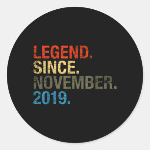 3rd Birthday Gifts - Legend Since November 2019 Classic Round Sticker