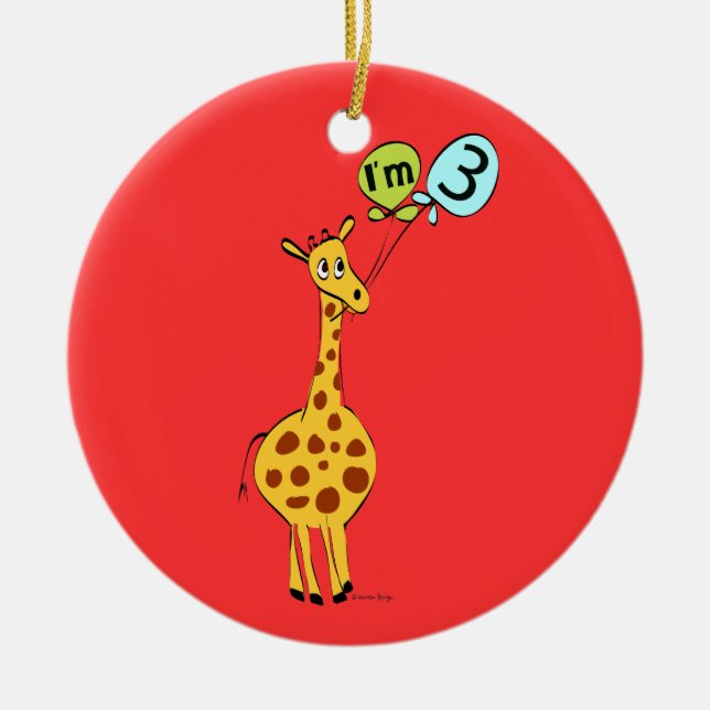3rd Birthday Giraffe and Balloons Ceramic Ornament (Front)