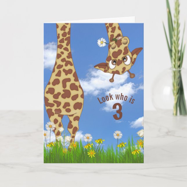 3rd birthday giraffe in grass card (Front)