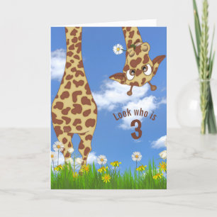 3rd birthday giraffe in grass card