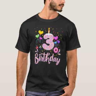 3rd Birthday Girl 3 Years Old Bday Doughnut Party T-Shirt