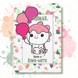 3rd Birthday Girl Dinosaur Cartoon Adorable Card