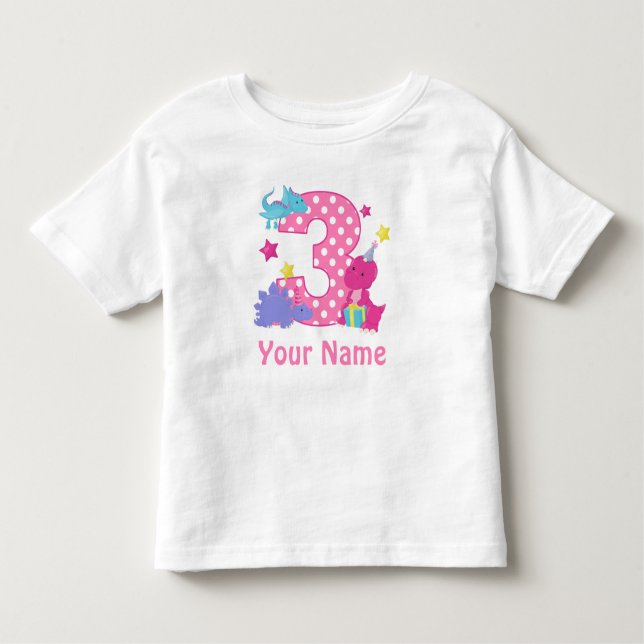 3rd Birthday Girl Dinosaur Personalised T Shirt (Front)