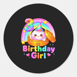 3rd birthday girl dumpling kawaii pastel anime 3 classic round sticker