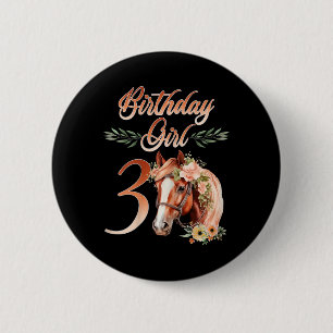 3rd Birthday Girl Horseback Riding 3 Years Birthda 6 Cm Round Badge