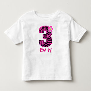 3rd Birthday Girl Hot Pink & Black Zebra pattern Toddler T-Shirt