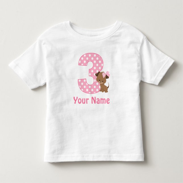 3rd Birthday Girl Puppy Personalised T Shirt (Front)