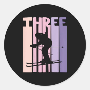 3rd Birthday Girl Retro Ski Lover Skier 3 Years Ol Classic Round Sticker