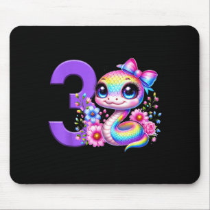3rd Birthday Girl Snake Party Rainbow Coquette Bow Mouse Pad