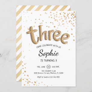 3rd Birthday - Gold White Invitation