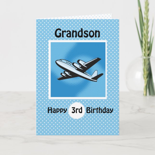 3rd Birthday, Grandson, Aeroplane on Blue Card (Front)