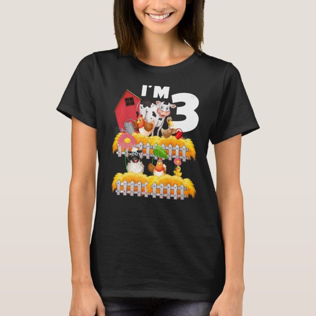 3rd Birthday I'm 3 Year Old Toddler Theme Farm Ani T-Shirt (Front)