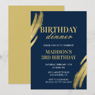 3rd birthday invitations Birthday dinner Girl Navy