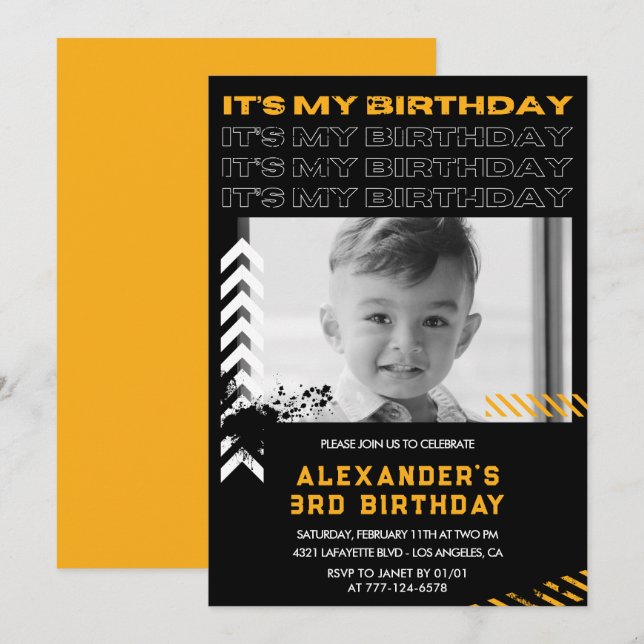 3rd birthday invitations boy Photo Spray paint (Front/Back)