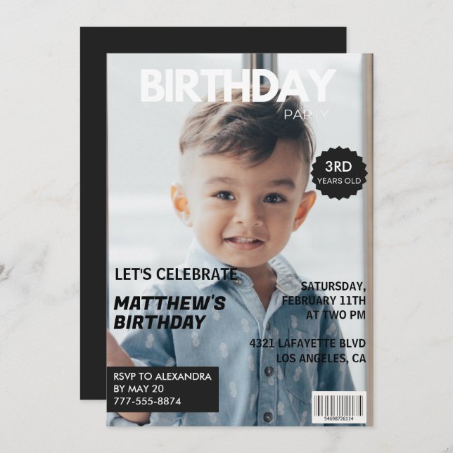 3rd birthday invitations for him Magazine Cover (Front/Back)