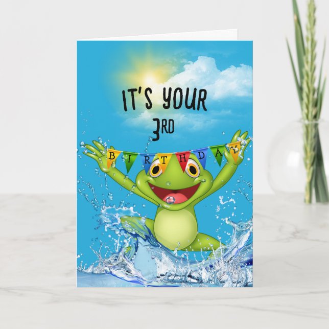 3rd Birthday Jumping Frog in Water Card (Front)