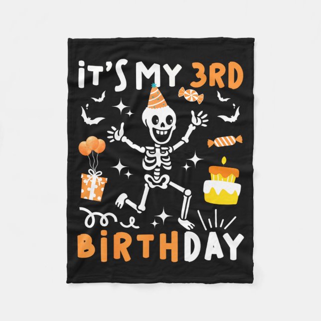 3rd birthday kids funny skeleton 3rd boo day fleece blanket (Front)